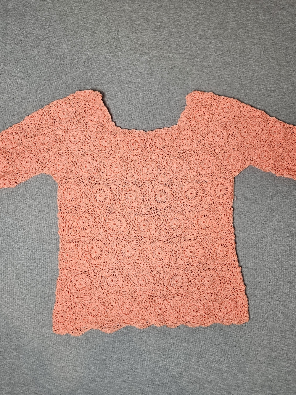 Handmade Crochet Floral Lace Knit Scoop Neck Women's Top in Coral / Orange